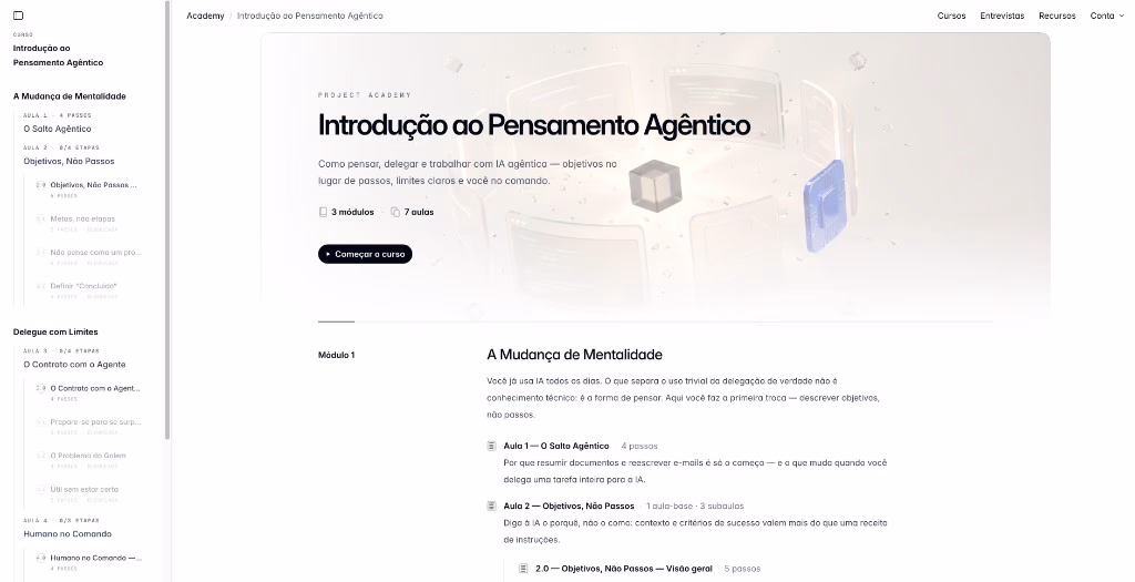 Introdução ao Pensamento Agêntico: mapa do módulo e lista de aulas