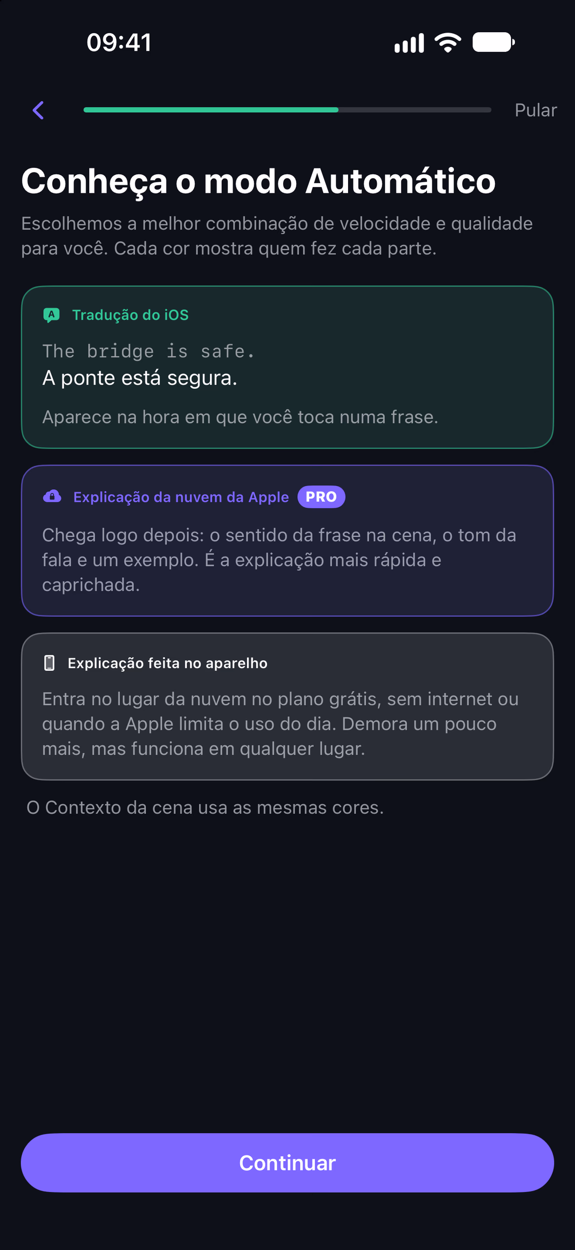 Onboarding step that introduces Automatic with the green, purple and white cards