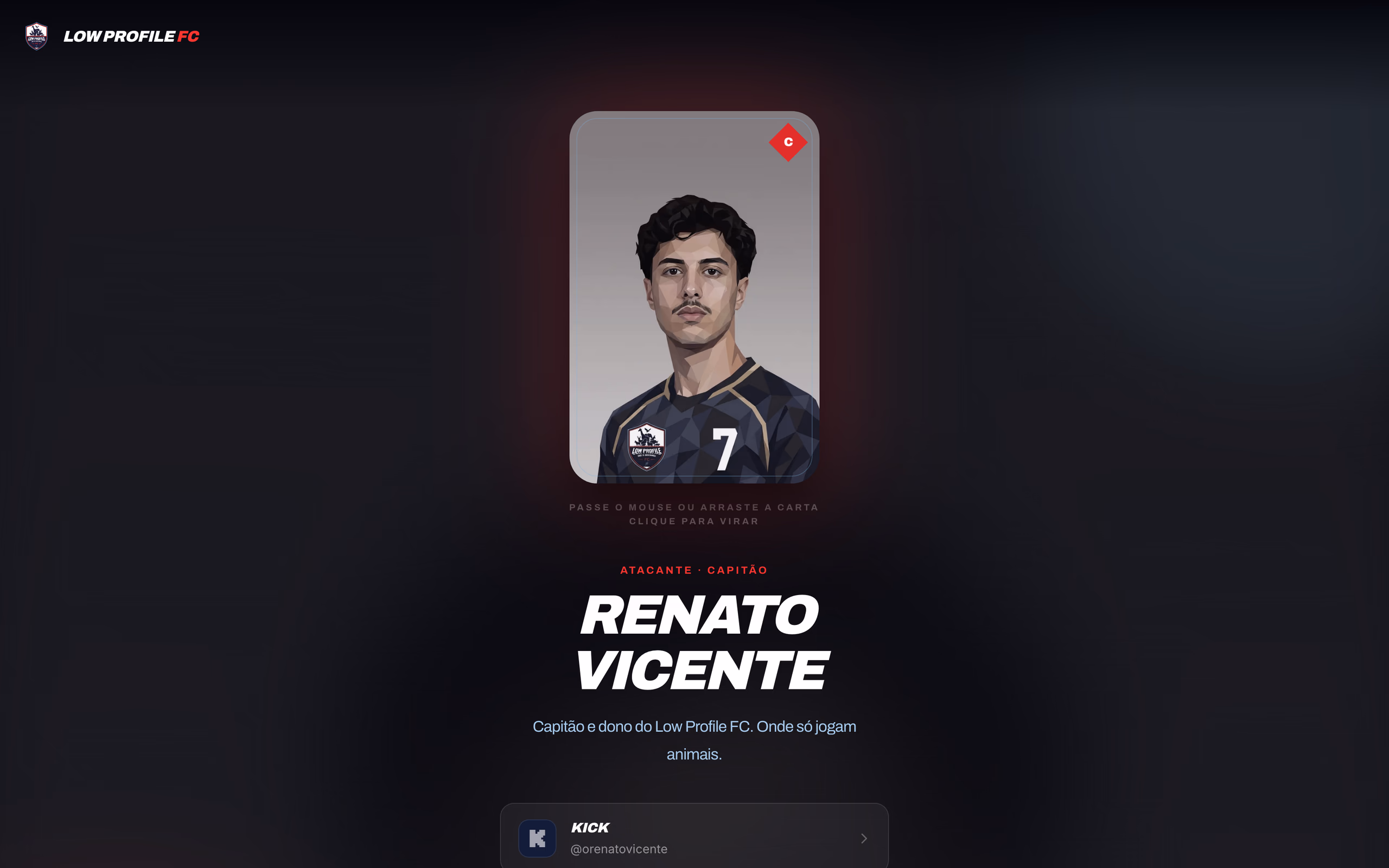 Carta foil do capitão Renato Vicente, com o link da Kick abaixo