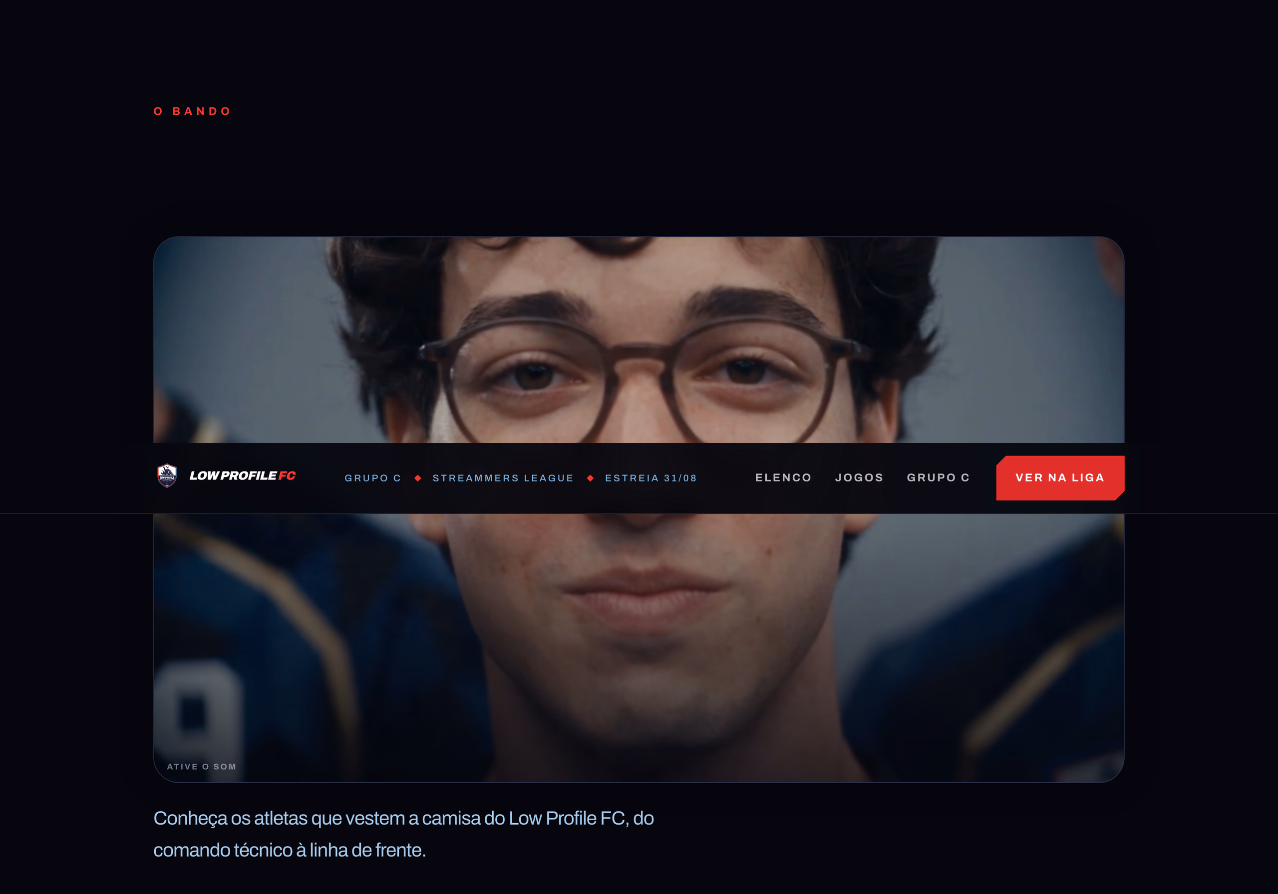 Seção de elenco com o vídeo do time