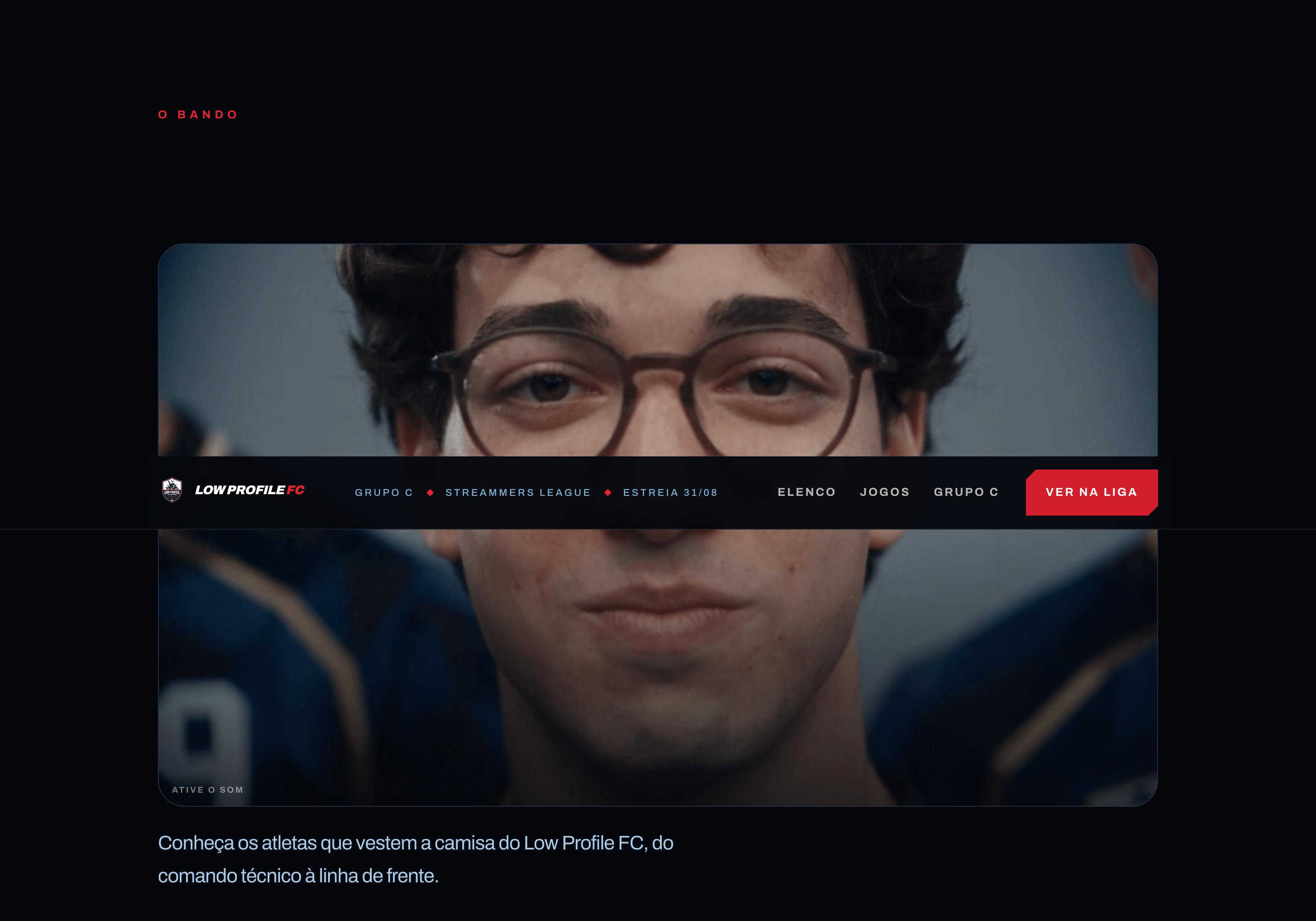 Seção de elenco com o vídeo do time