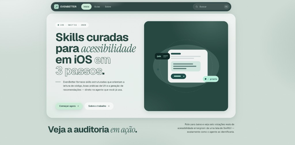 Site do EvenBetter: skills curadas para acessibilidade em iOS