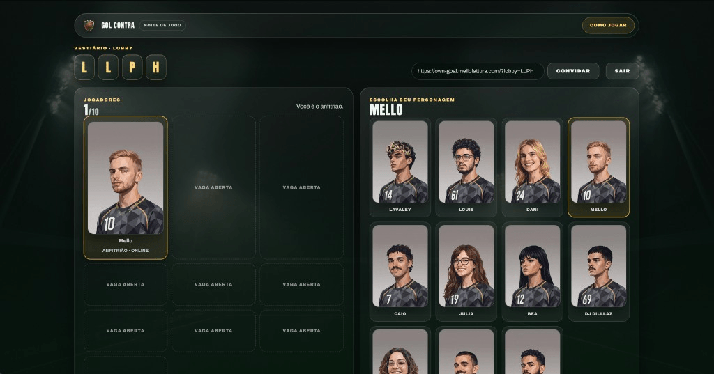 Vestiário com seleção de personagem