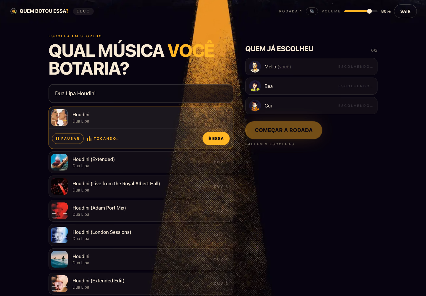 Song search with artwork, a preview and confirmation of a secret pick